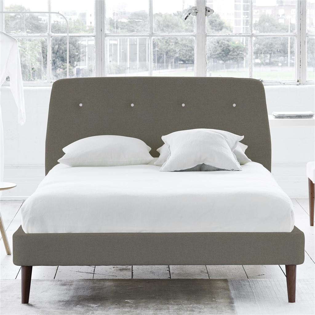 Cosmo Bed - White Buttons - Superking - Walnut Leg - Rothesay Pumice
