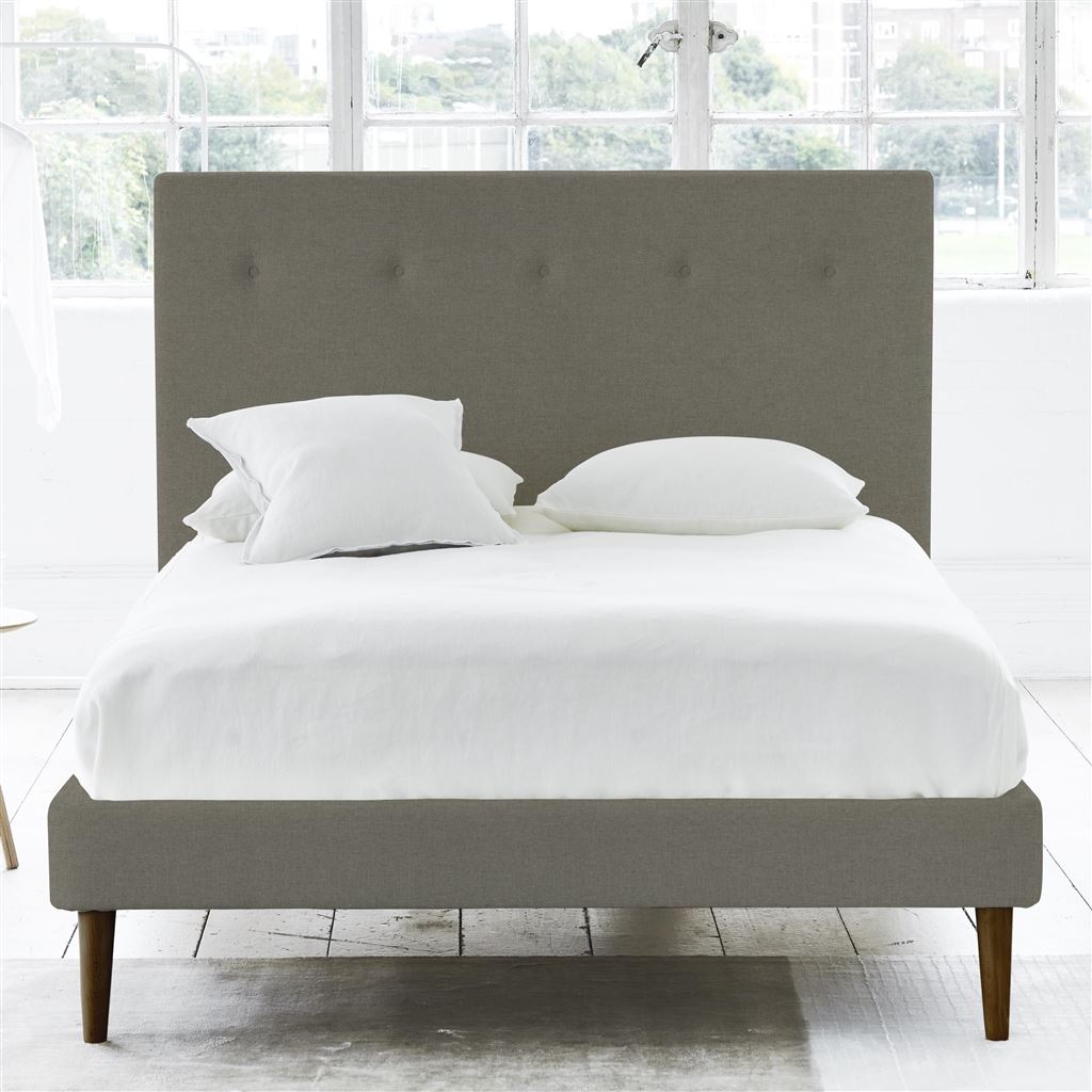 Polka Bed - Self Buttons - Superking - Walnut Leg - Rothesay Pumice