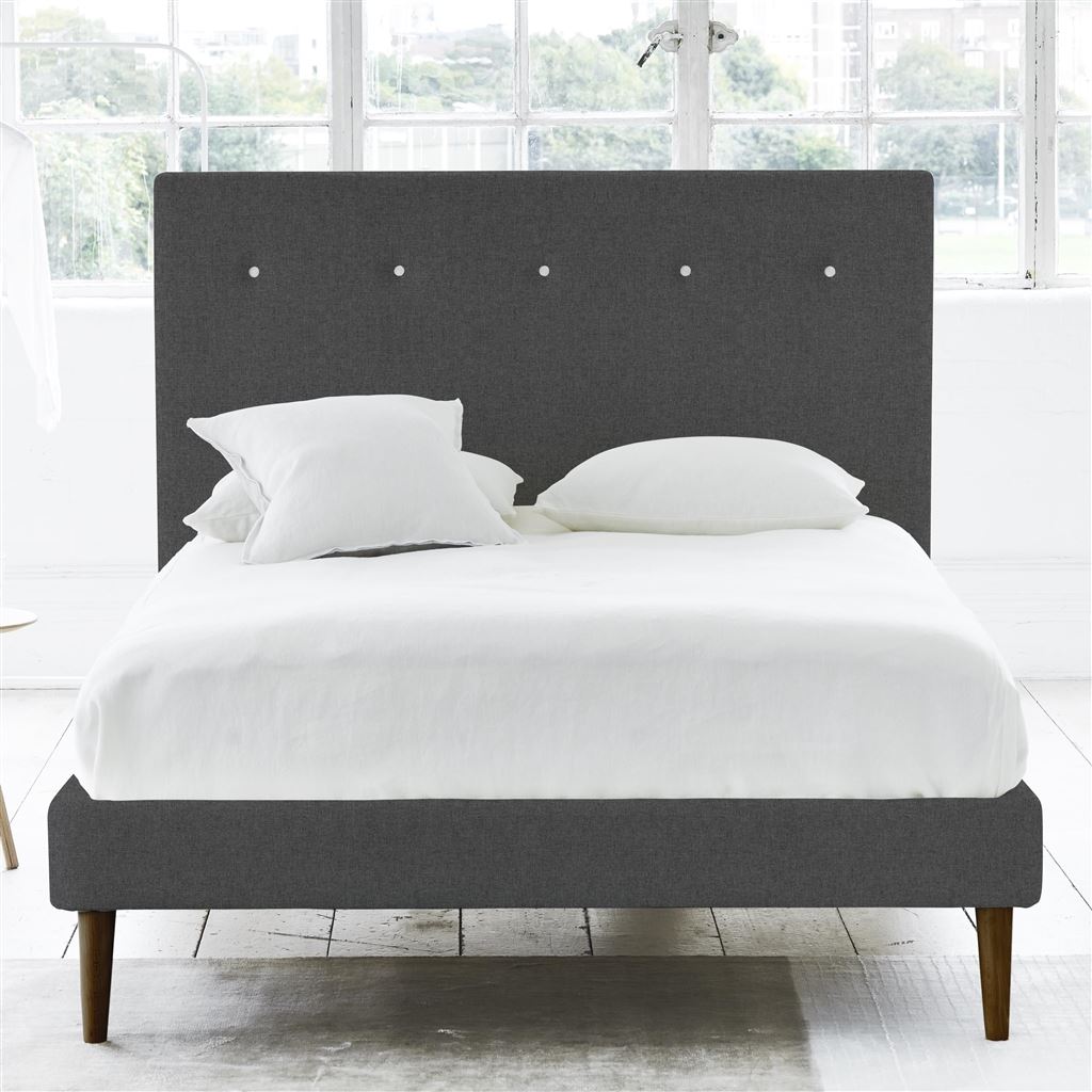 Polka Bed - White Buttons - Superking - Walnut Leg - Rothesay Smoke