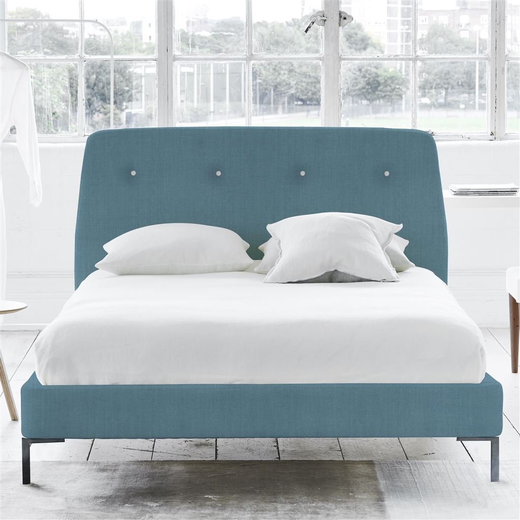 Cosmo Bed - White Buttons - Single - Metal Leg - Brera Lino Ocean