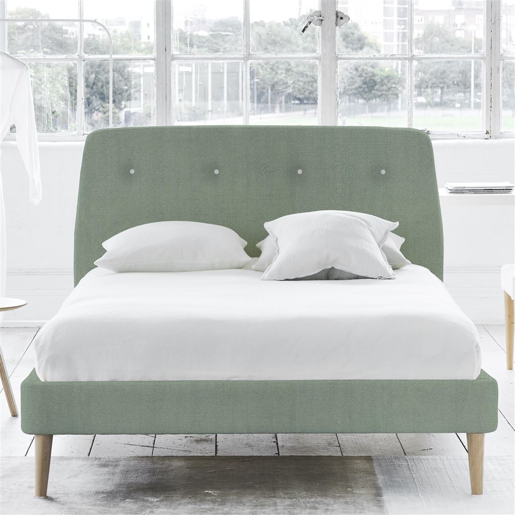 Cosmo Bed - White Buttons - Superking - Beech Leg - Brera Lino Jade