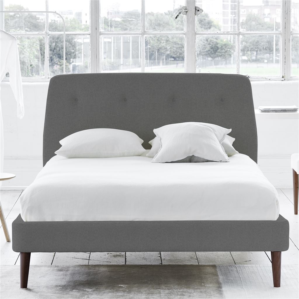 Cosmo Bed - Self Buttons - King - Walnut Leg - Rothesay Zinc