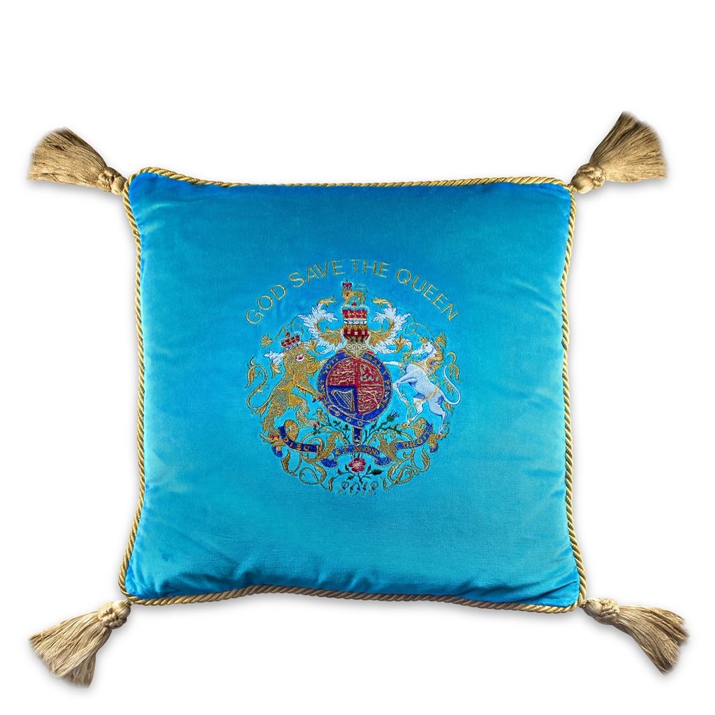 Buckingham Palace Turquoise Velvet Cushion
