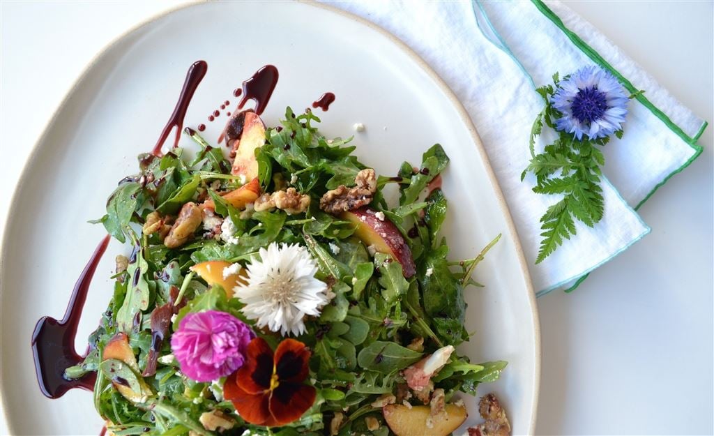 Peach, feta & walnut salad                                            