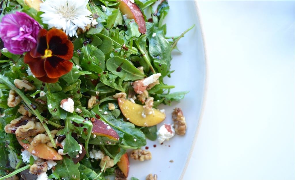 Peach, feta & walnut salad                                            