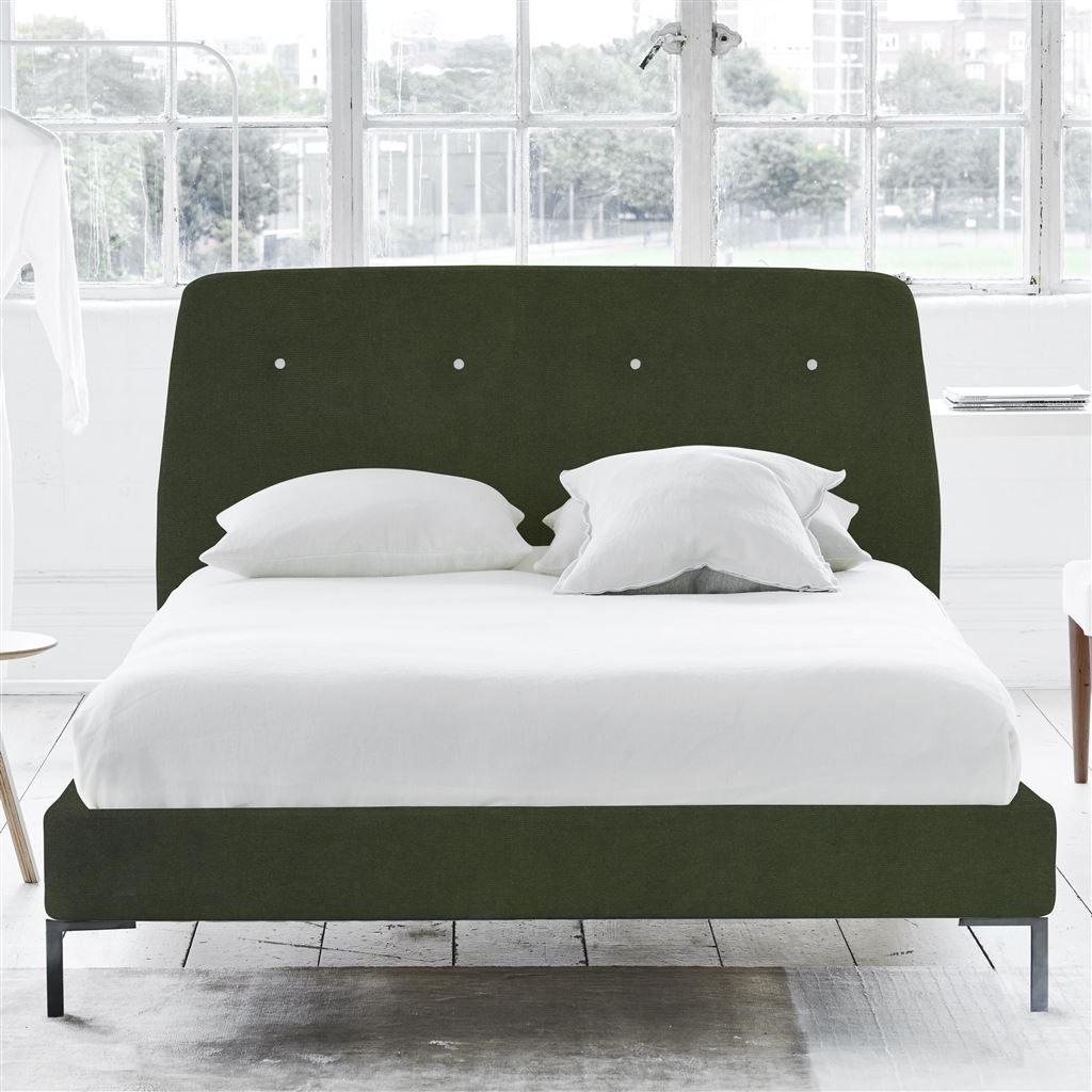 Cosmo Superking Bed - White Buttons - Metal Legs - Cassia Fern