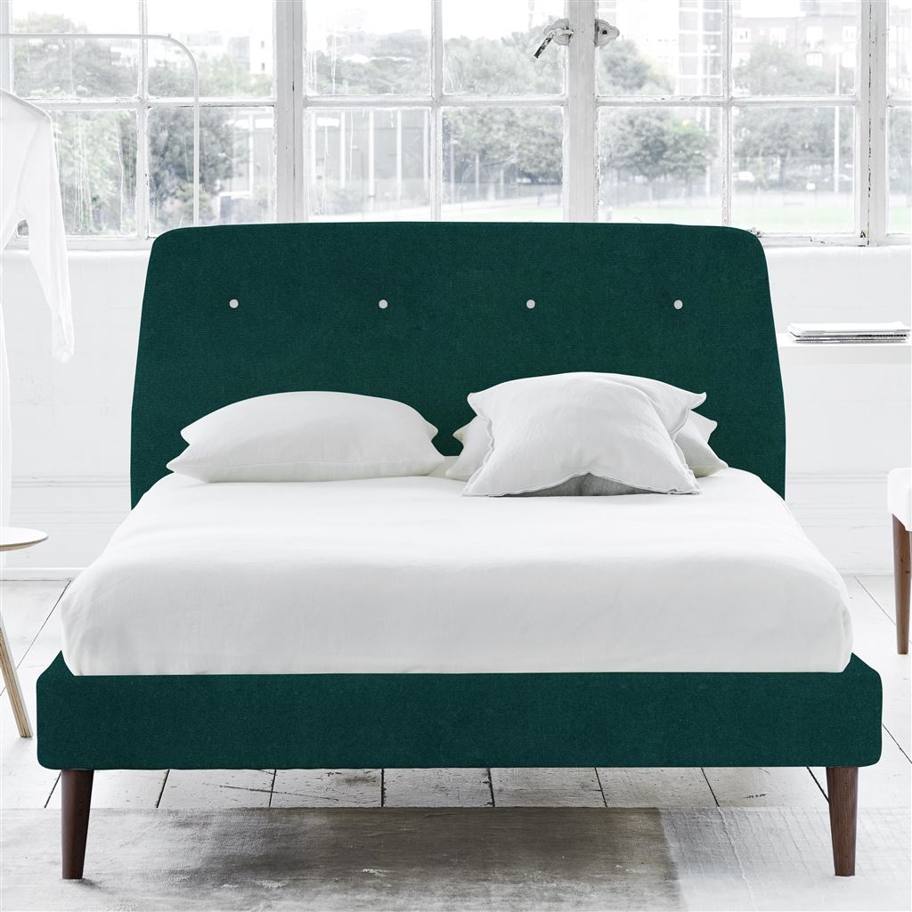 Cosmo Single Bed - White Buttons - Walnut Legs - Cassia Azure