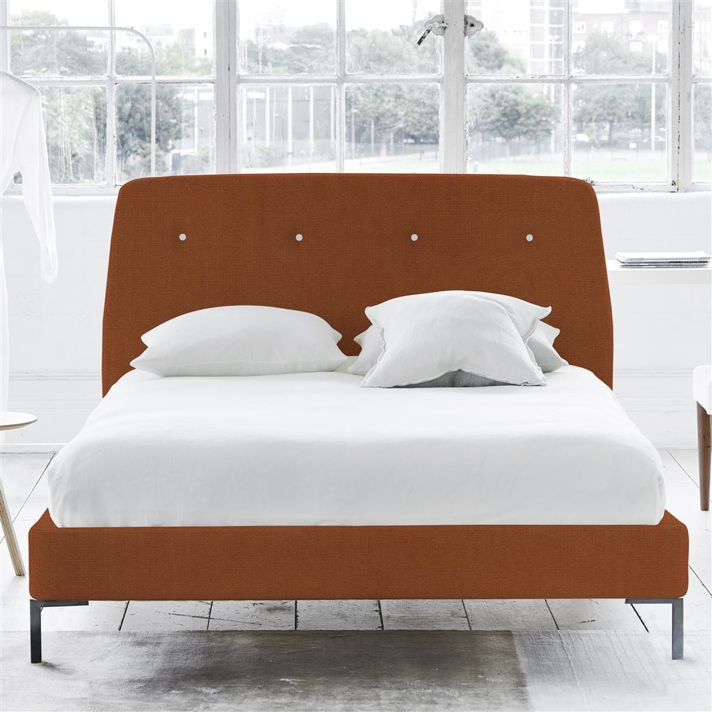 Cosmo Double Bed - White Buttons - Metal Legs - Brera Lino Cinnamon