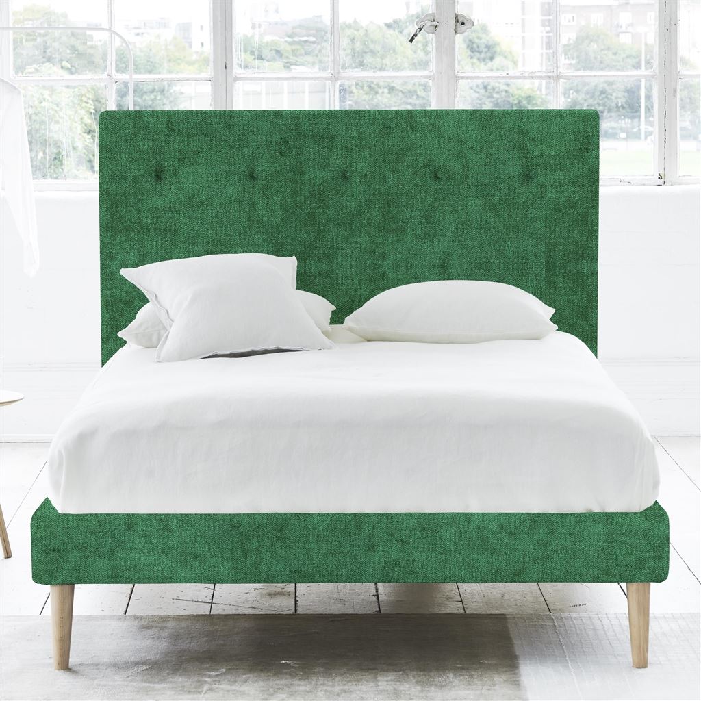 Polka Superking Bed - Self Buttons - Beech Legs - Zaragoza Emerald