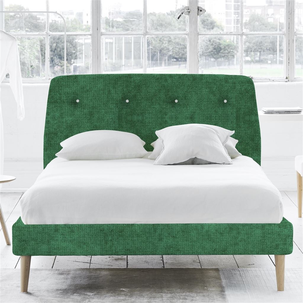 Cosmo Superking Bed - White Buttons - Beech Legs - Zaragoza Emerald