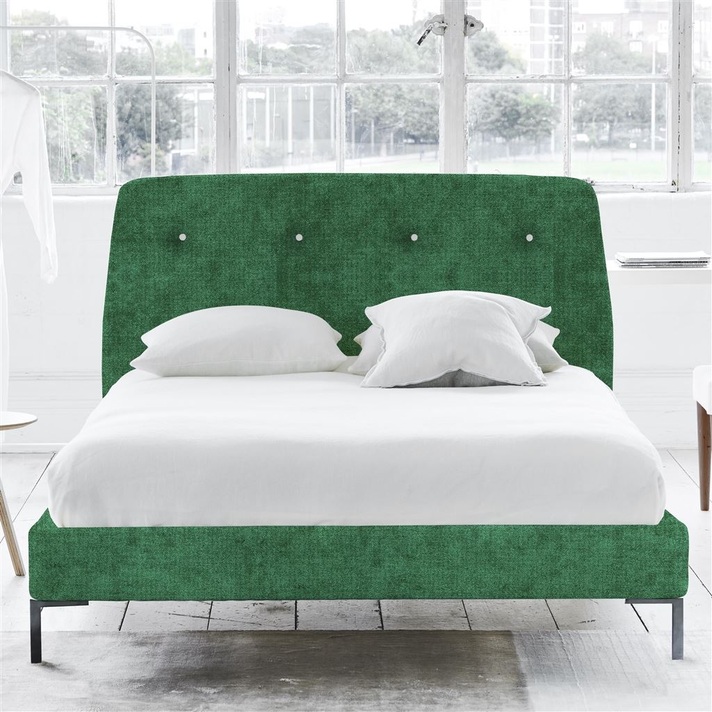 Cosmo Superking Bed - White Buttons - Metal Legs - Zaragoza Emerald