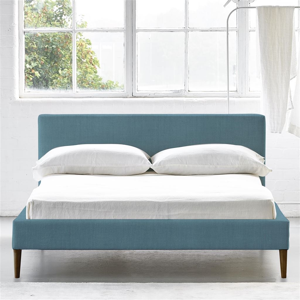 Square Low Superking Bed - Walnut Legs - Brera Lino Ocean