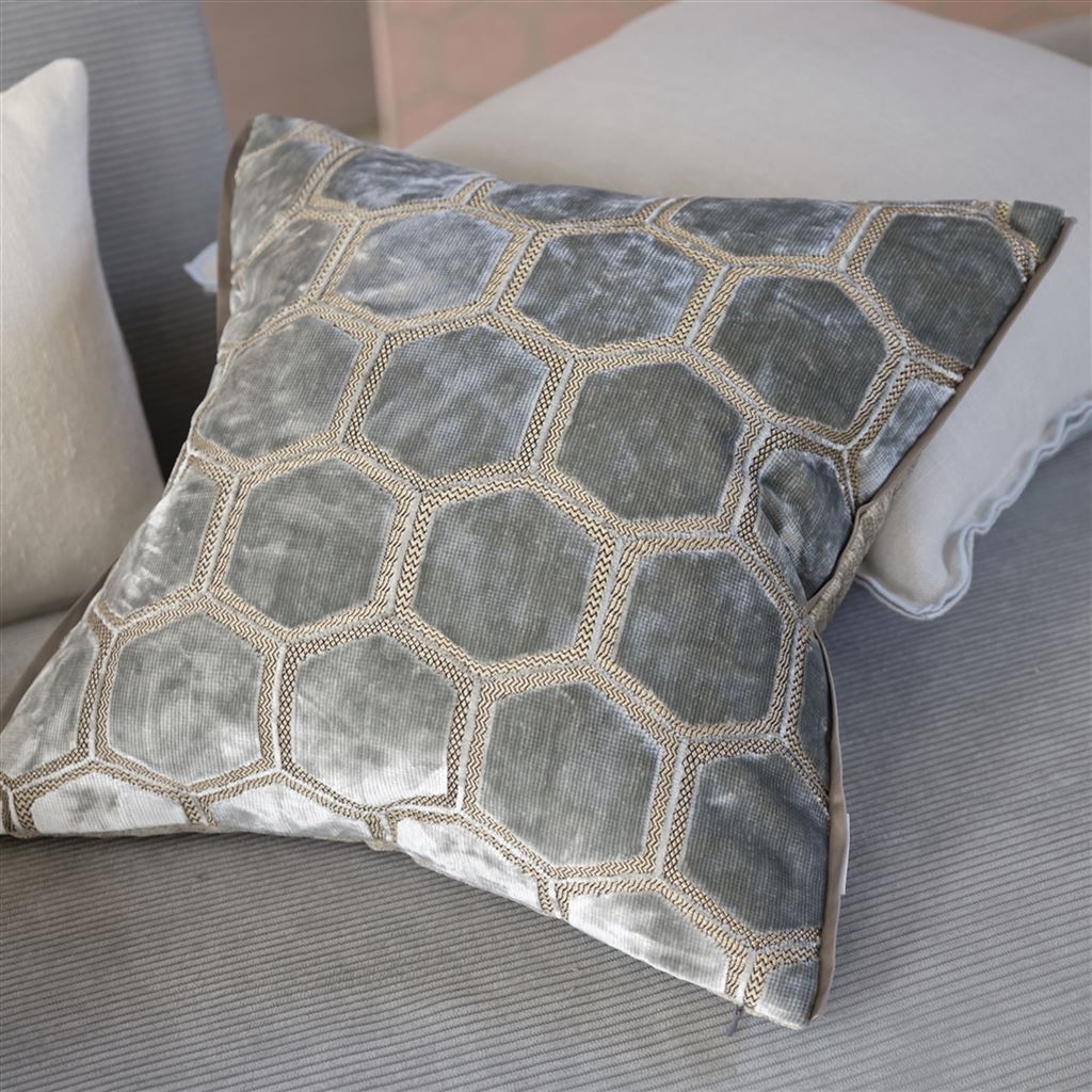 Manipur Silver Velvet Decorative Pillow