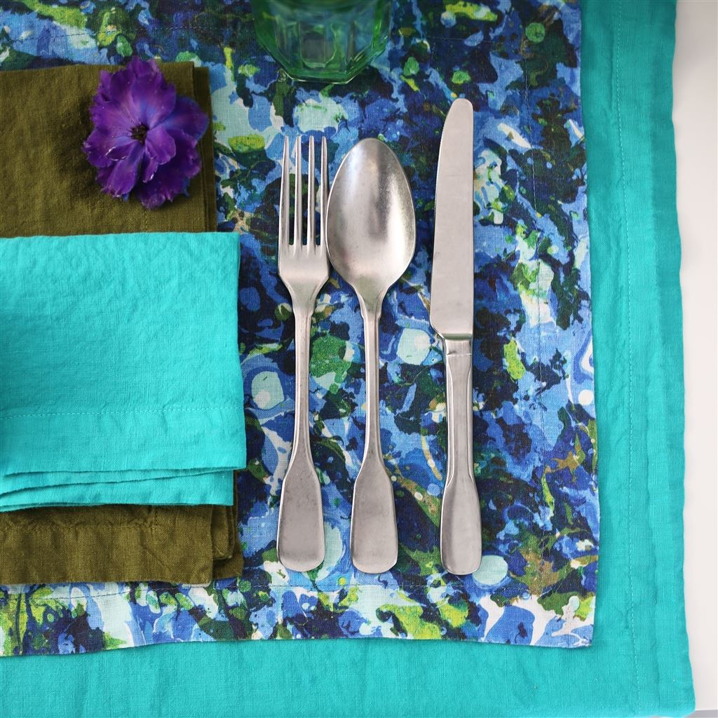 Delahaye Cobalt Linen Runner, Placemats & Napkins