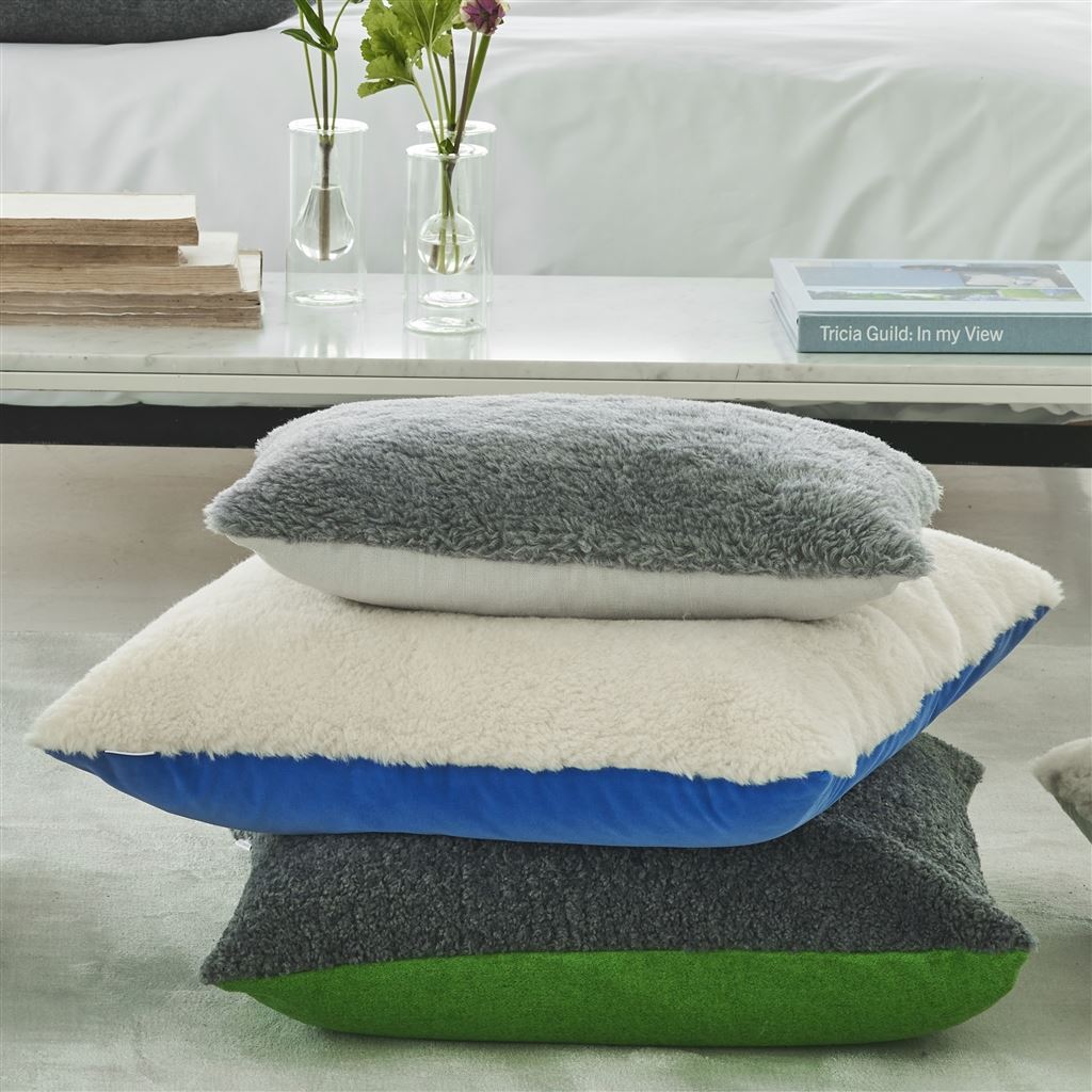 Mousson Chalk & Cerulean Faux Sheepskin Cushion