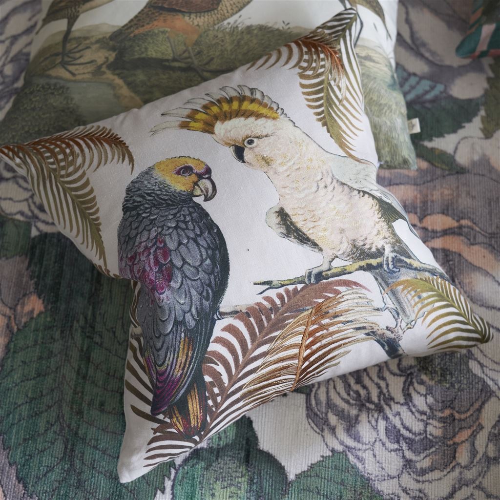 Parrot And Palm Parchment Cushion