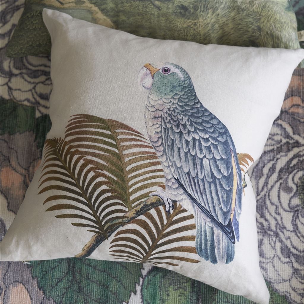 Parrot And Palm Parchment Cushion