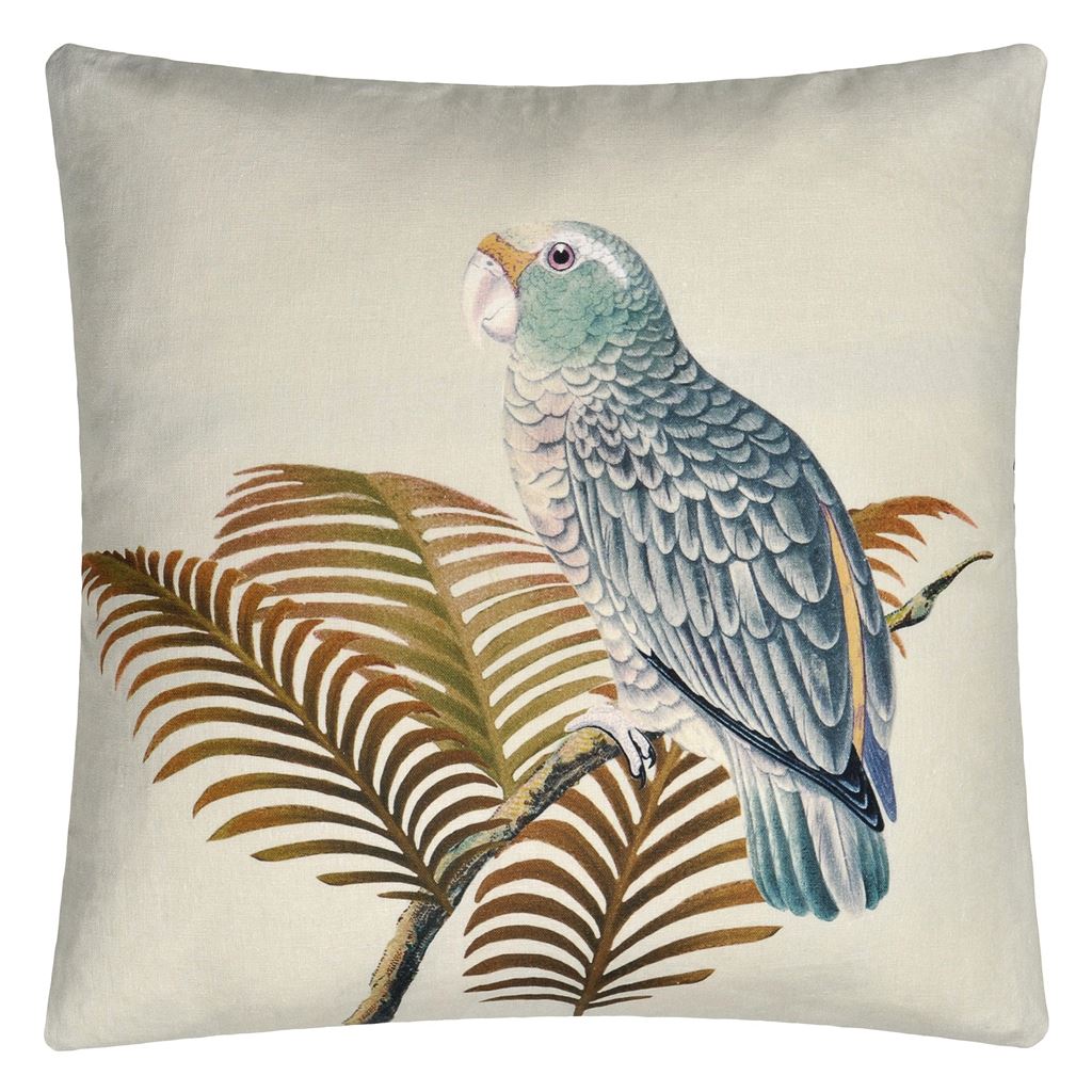 Parrot and Palm Parchment Cushion - Reverse