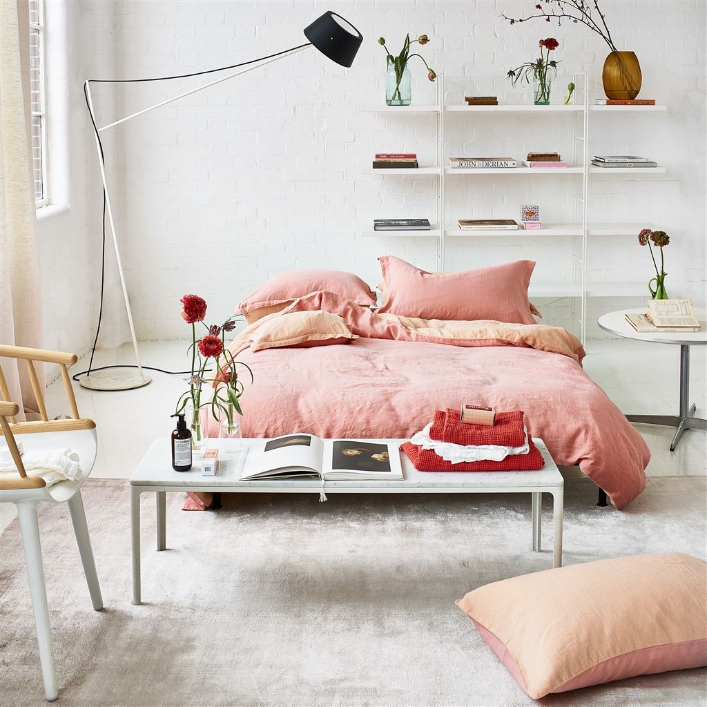 Biella Blossom & Peach Pure Linen Bed Linen