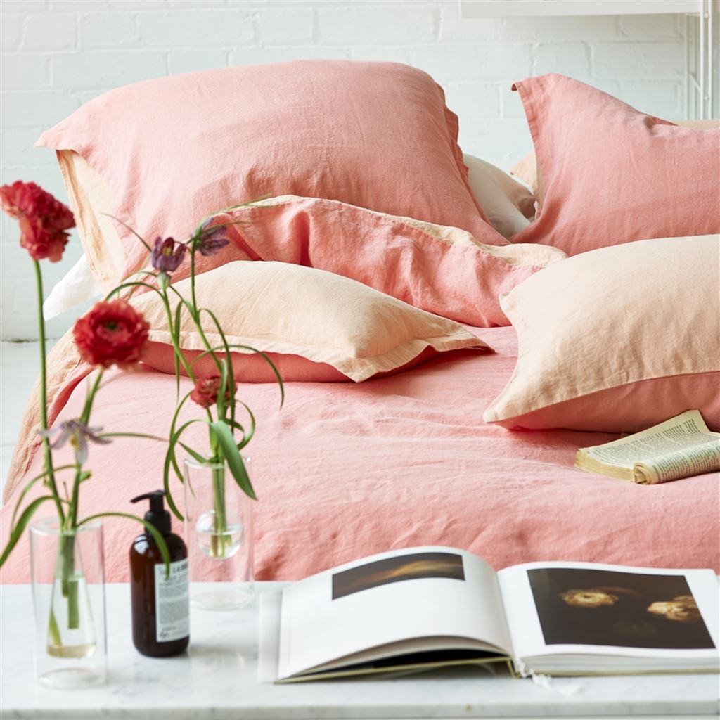 Biella Blossom & Peach Pure Linen Bed Linen