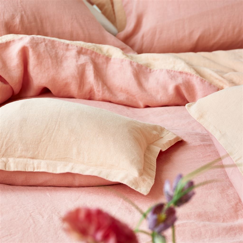 Biella Blossom & Peach Pure Linen Bed Linen