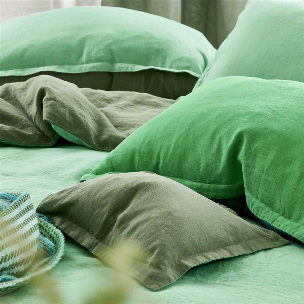 Biella Pale Jade & Olive Pure Linen Bed Linen