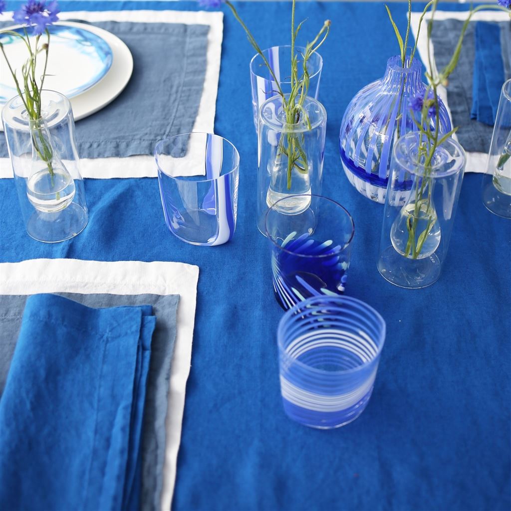 Blue & White Horizontal Stripes Murano Glass