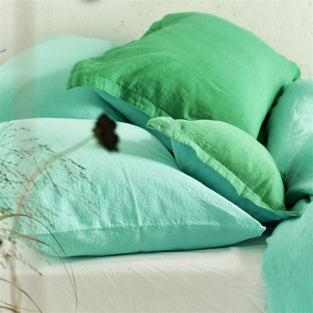 Biella Emerald & Aqua Pure Linen Bed Linen