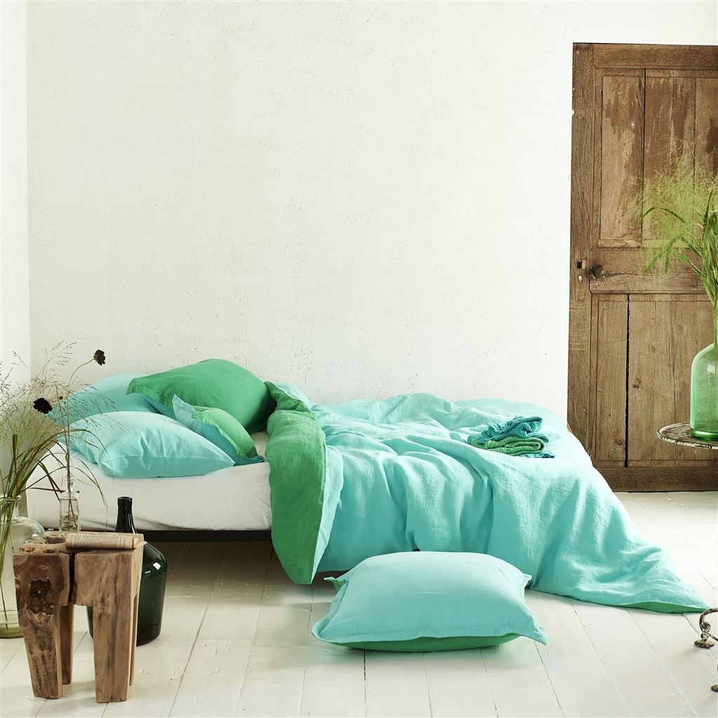 Biella Emerald & Aqua Pure Linen Bed Linen