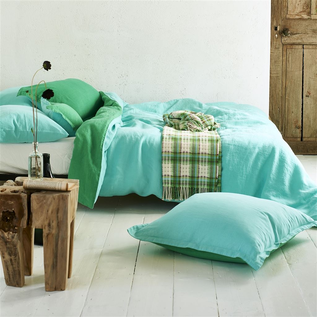 Biella Emerald & Aqua Pure Linen Bed Linen