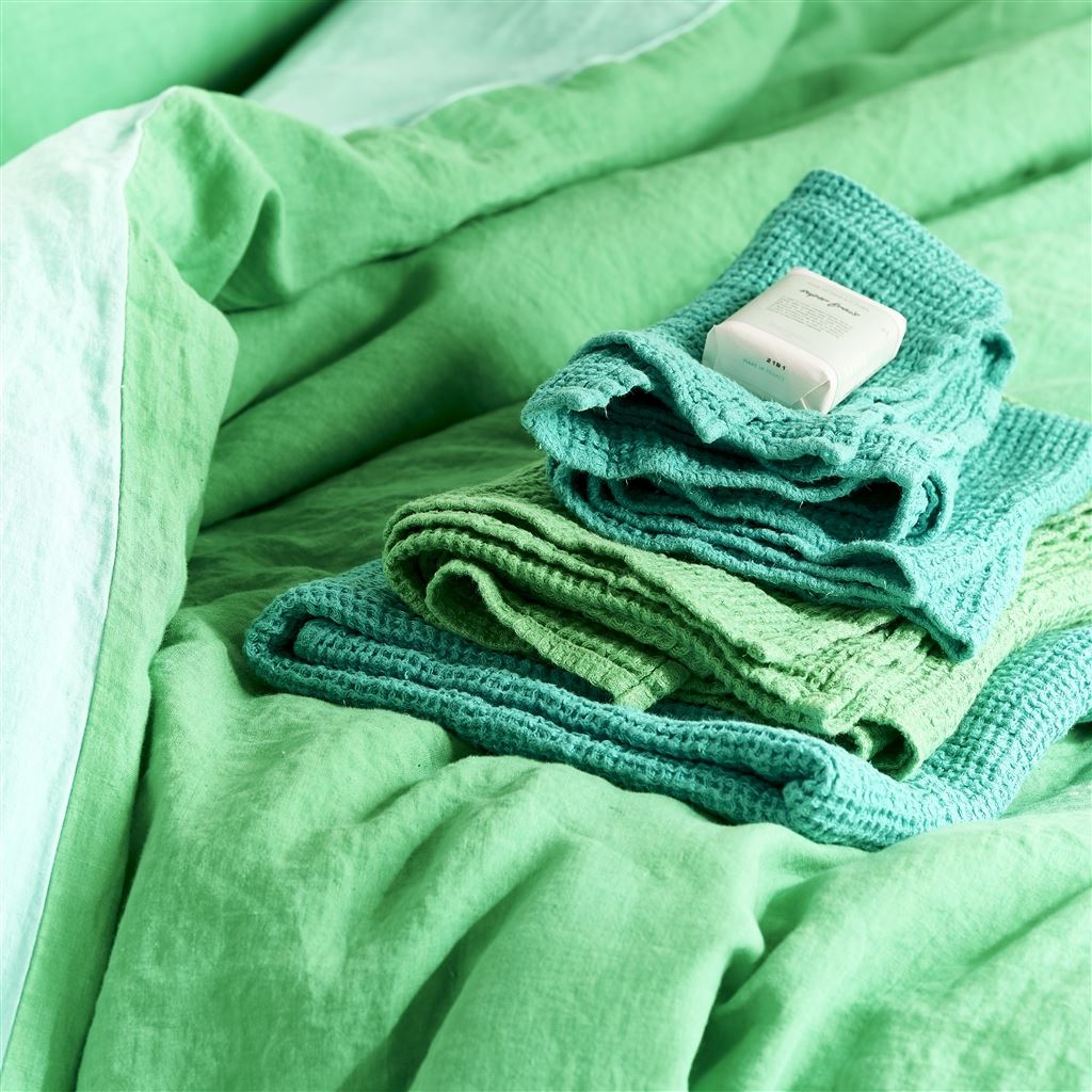 Biella Emerald & Aqua Pure Linen Bed Linen