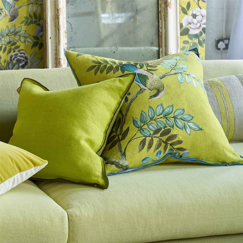 Brera Lino Lime & Moss Linen Decorative Pillow 