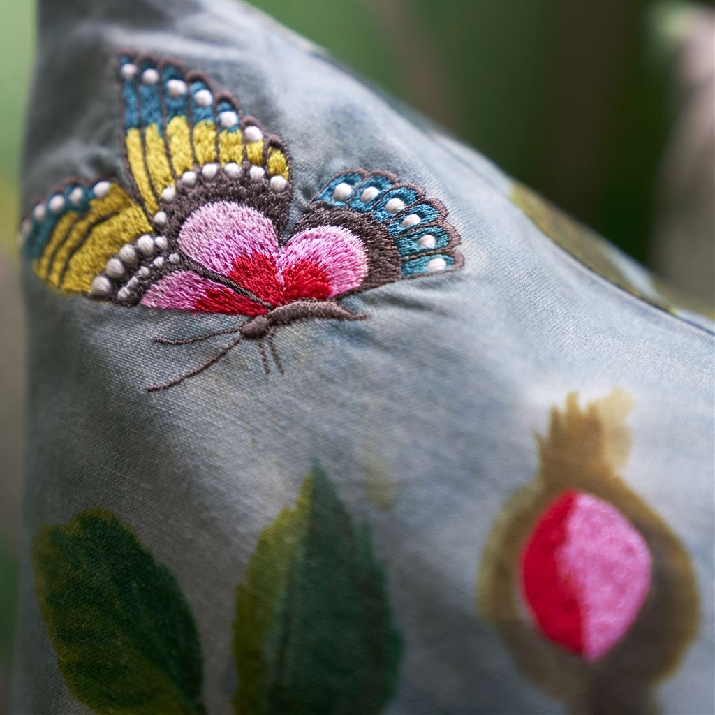 Coussin Papillon Chinois Teal Cotton/Linen