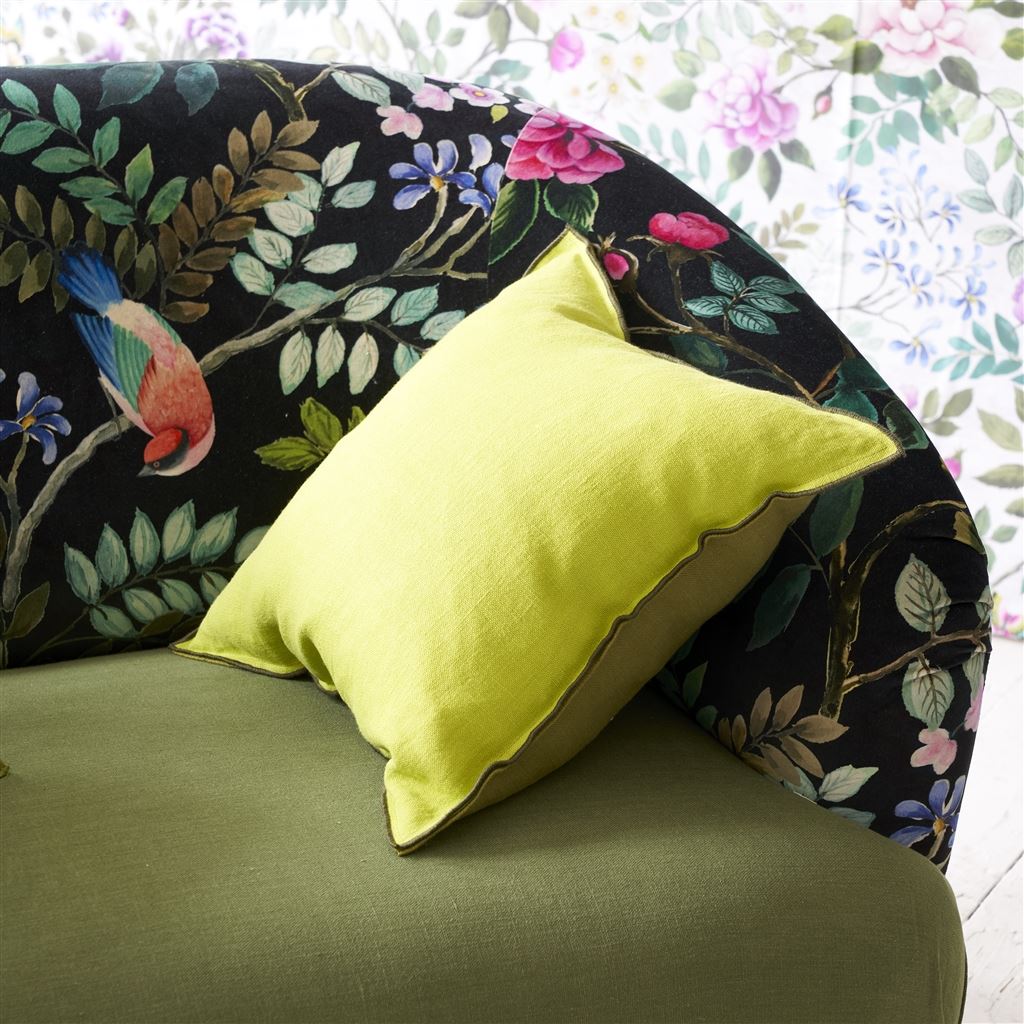 Brera Lino Lime & Moss Linen Decorative Pillow 