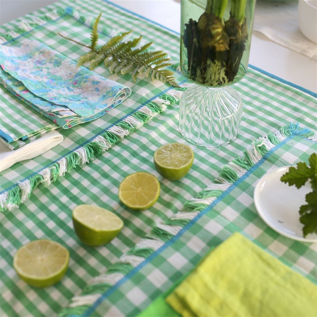 Delahaye Aqua Linen Runner, Placemats & Napkins