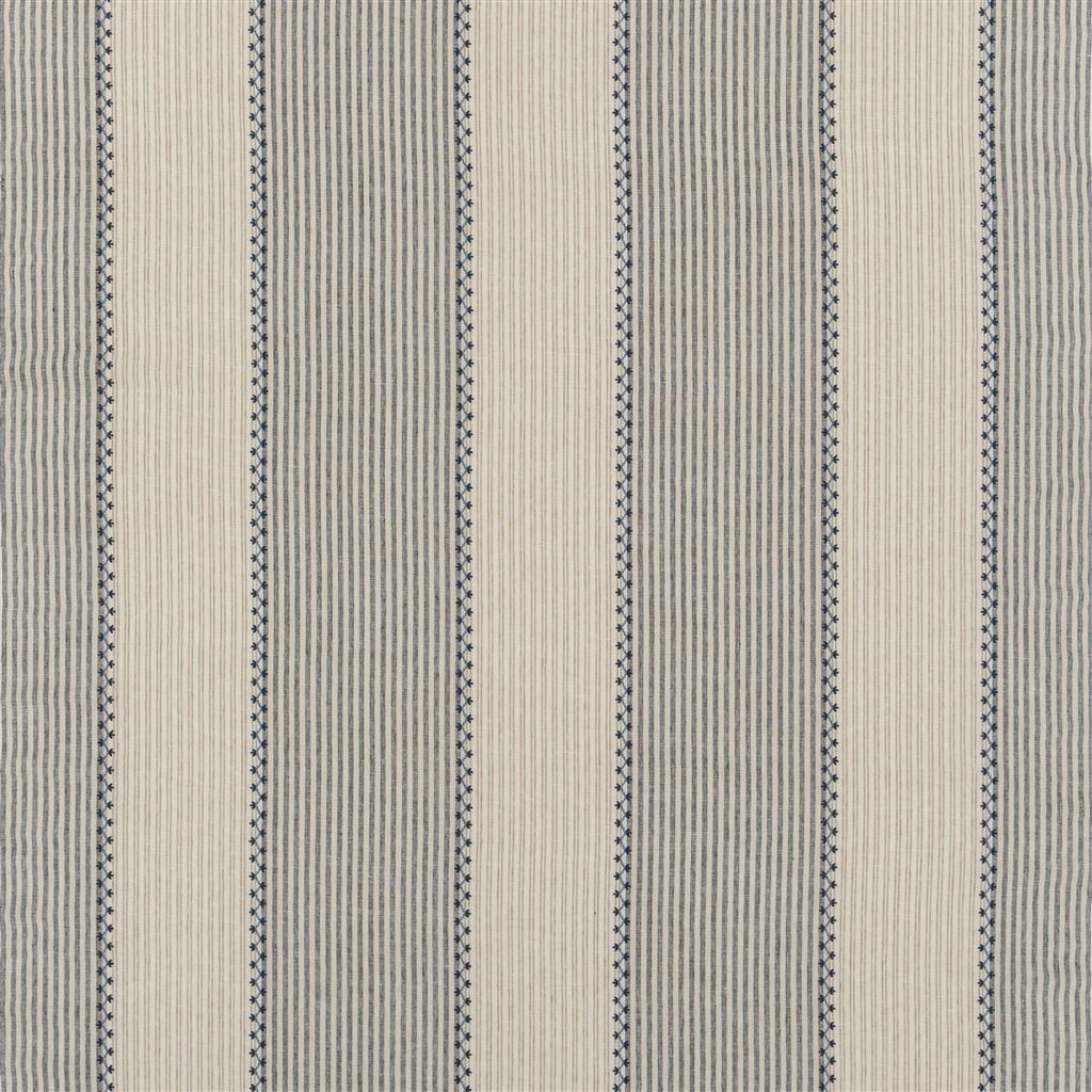 Carleigh Embroidered Ticking - Denim Cutting