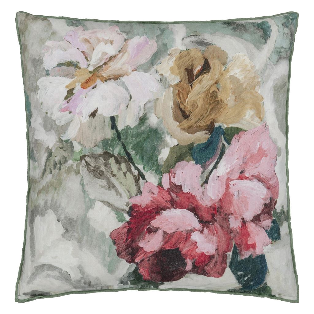 Tapestry Flower Eau de Nil Cushion 