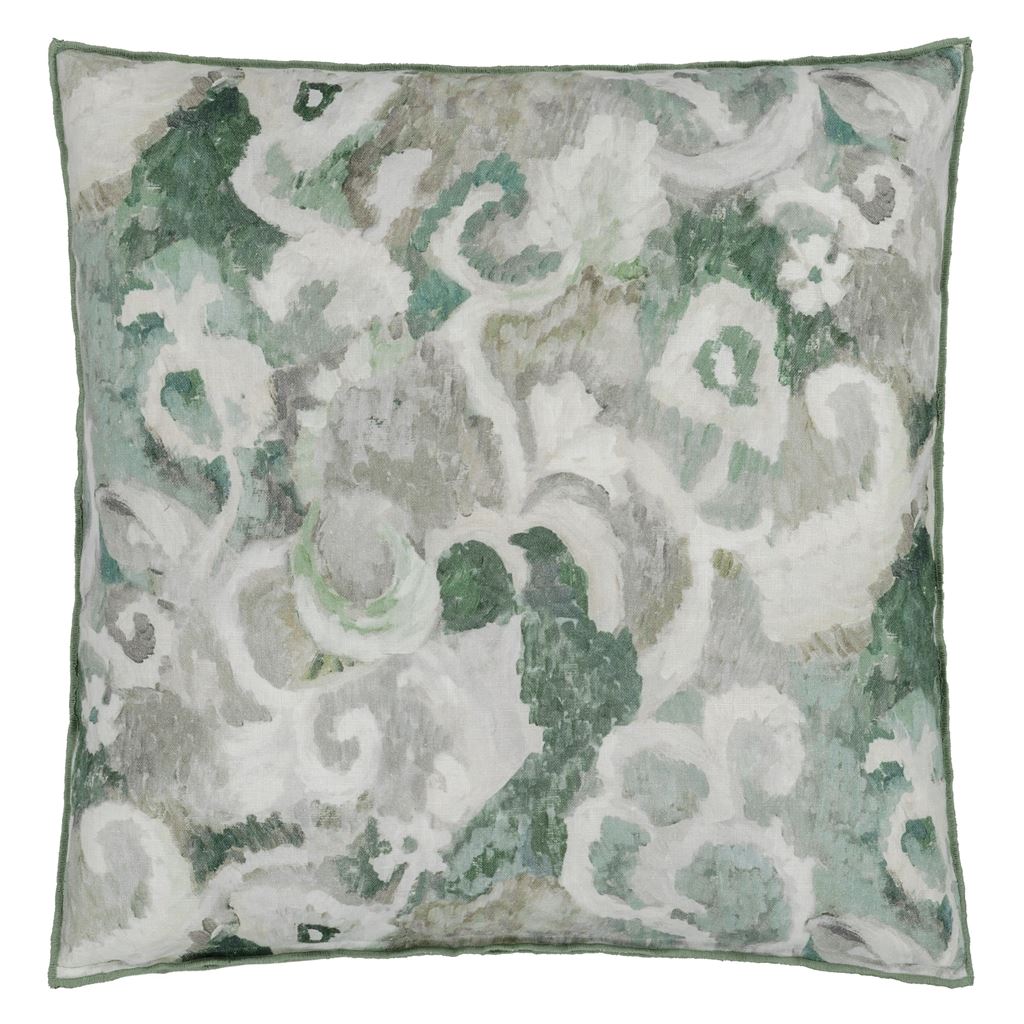 Tapestry Flower Eau de Nil Cushion  - Reverse