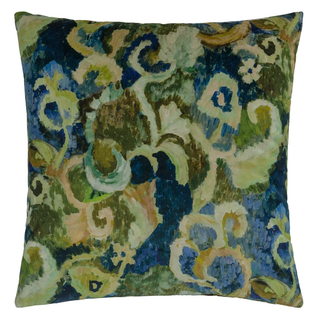 Tapestry Flower Vintage Green Cushion - Reverse