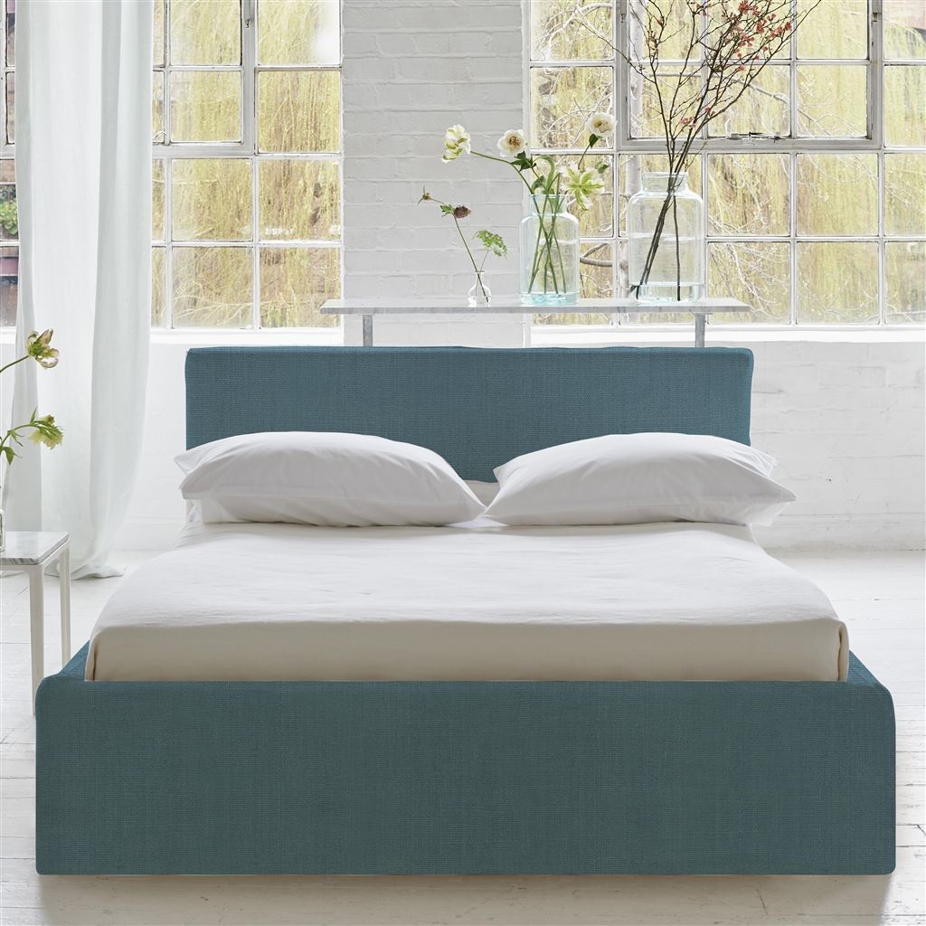 Square Loose Bed Low - Single - Brera Lino - Ocean - Beech Leg