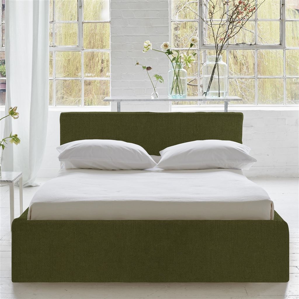 Square Loose Bed Low - Single - Brera Lino - Moss - Beech Leg