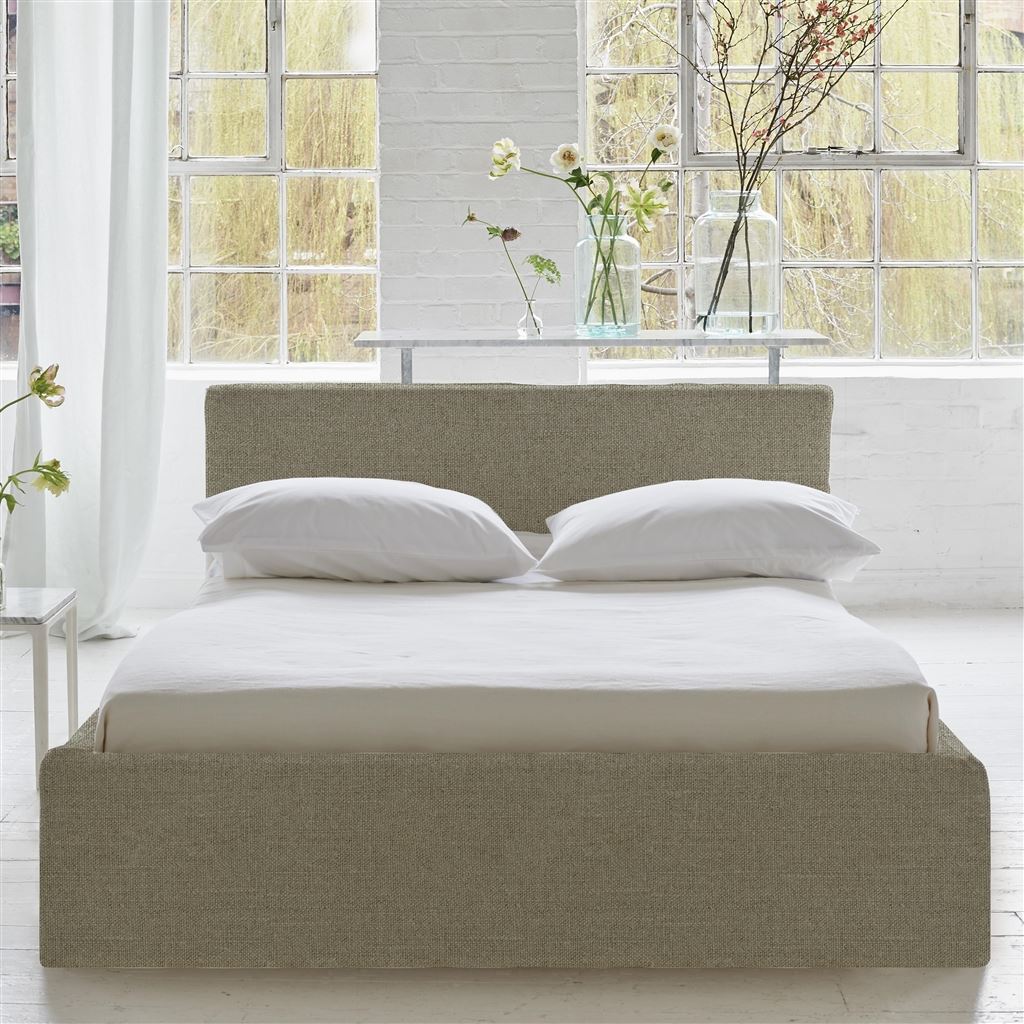 Square Loose Bed Low - Single - Brera Lino - Pebble - Beech Leg