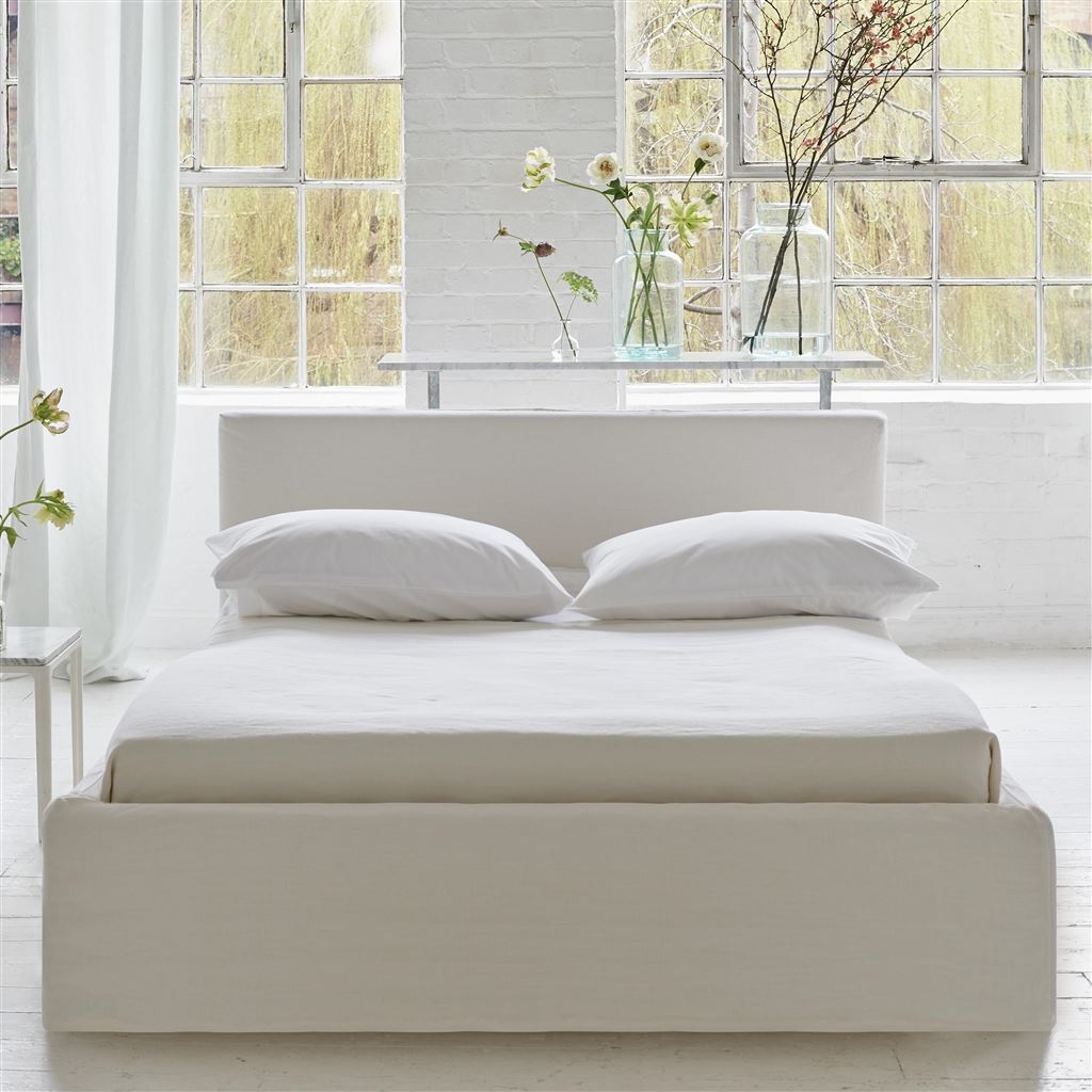 Square Loose Bed Low - Single - Brera Lino - Alabaster - Beech Leg