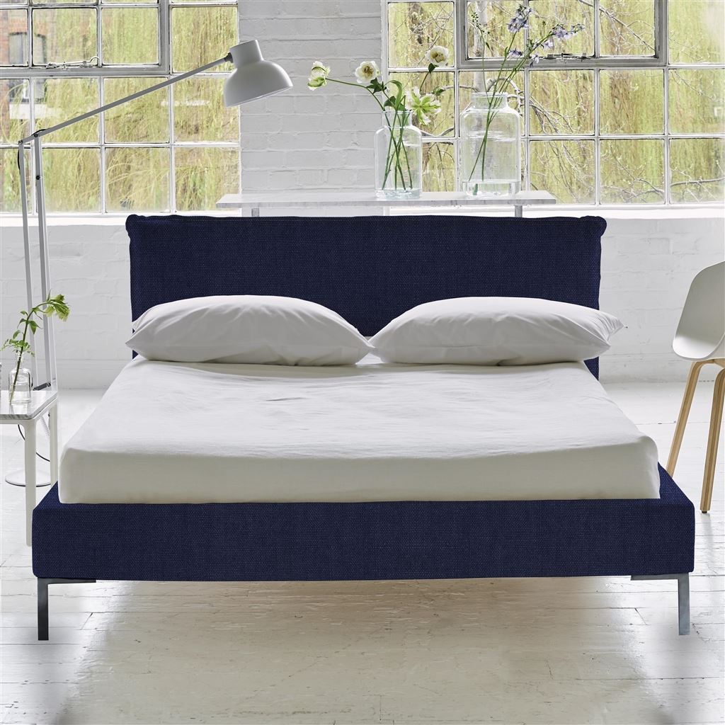 Pillow Low Bed - Double - Brera Lino Ultra Marine - Metal Leg