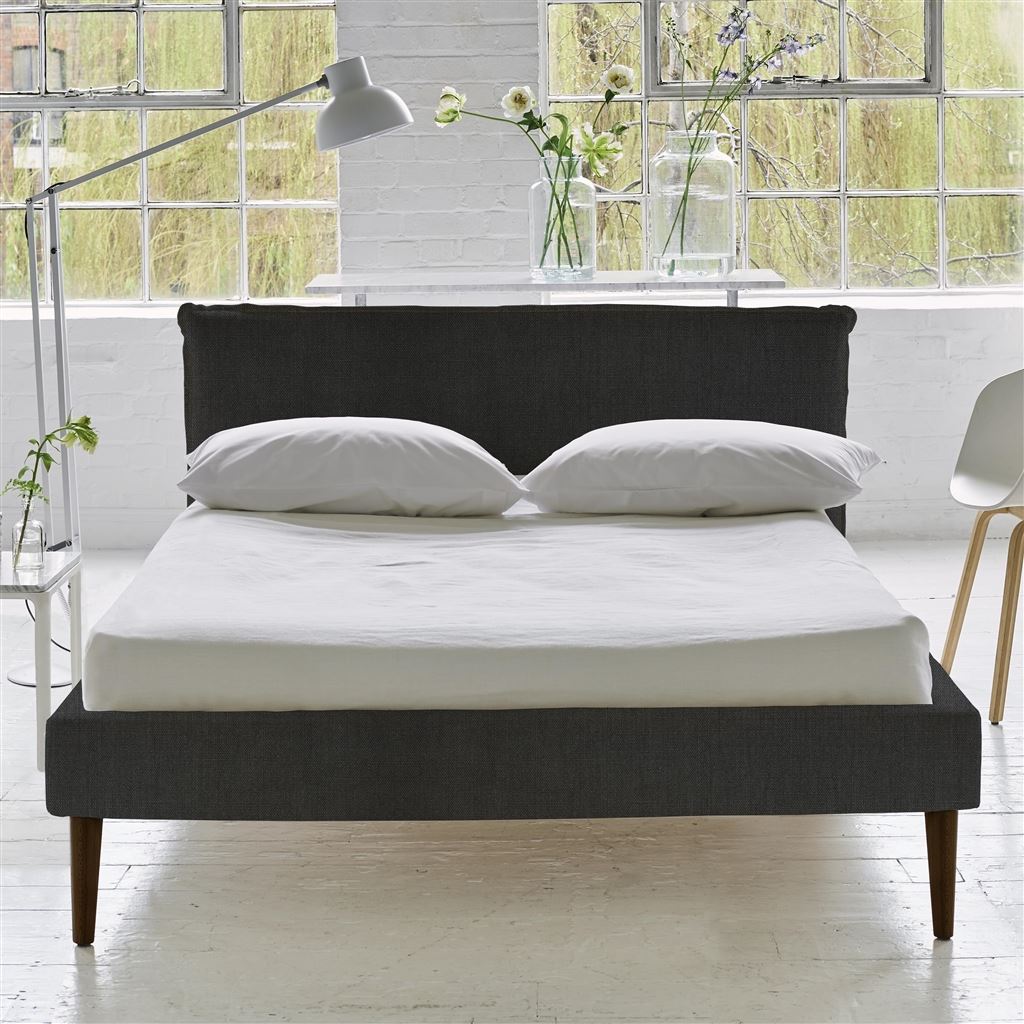 Pillow Low Bed - Double - Brera Lino Espresso - Walnut Leg