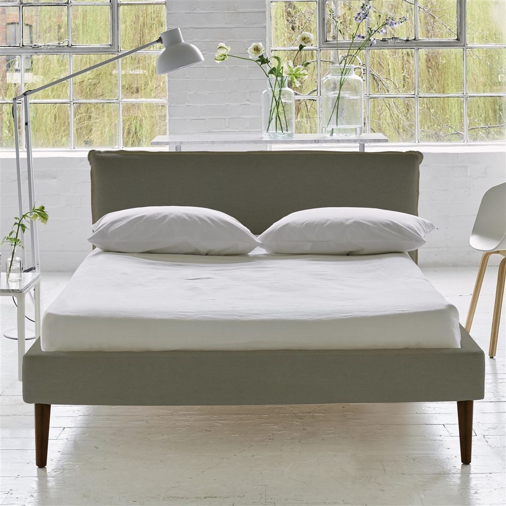 Pillow Low Bed - Double - Rothesay Linen - Walnut Leg