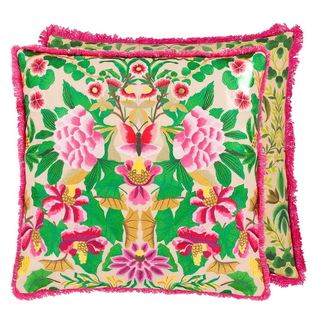 Ikebana Damask Fuchsia Cushion