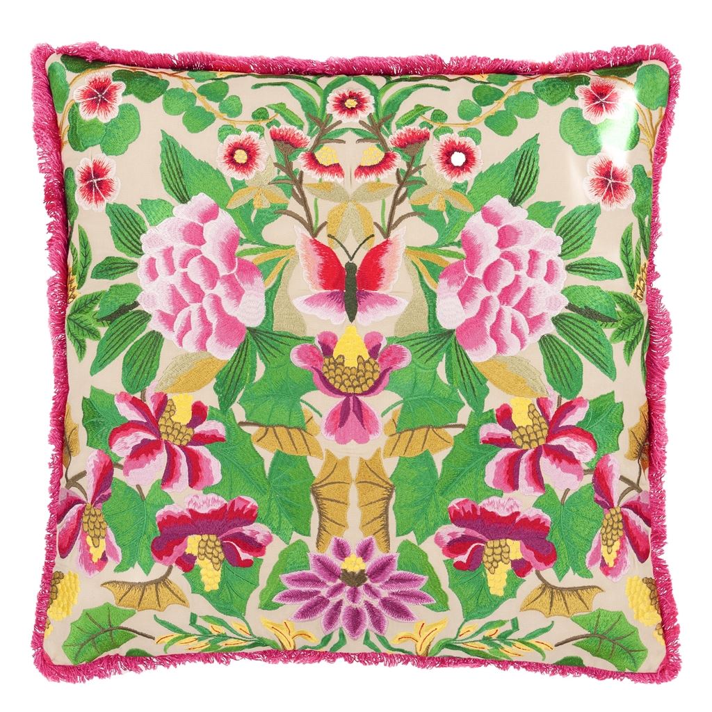 Ikebana Damask Fuchsia Cushion