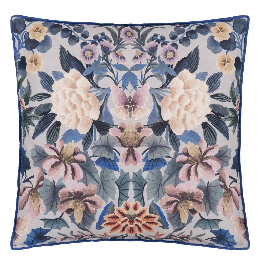 Ikebana Damask Slate Blue Cushion