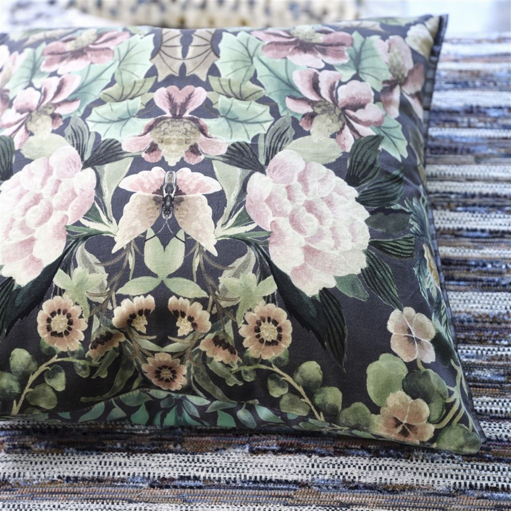 Ikebana Damask Graphite Velvet Cushion